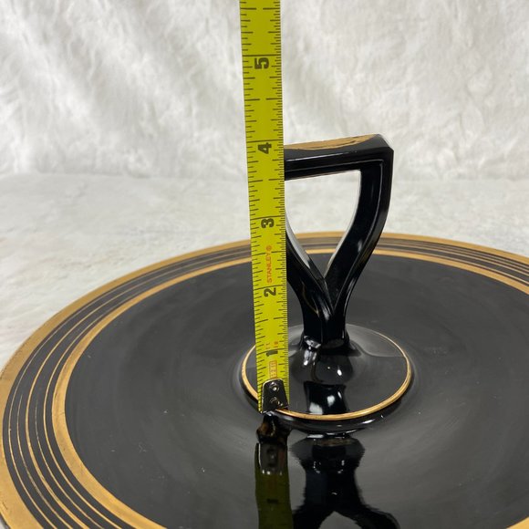 Antique Art Deco Center Handle Server Plate Black Depression Glass TidBit Platte - Picture 7 of 10